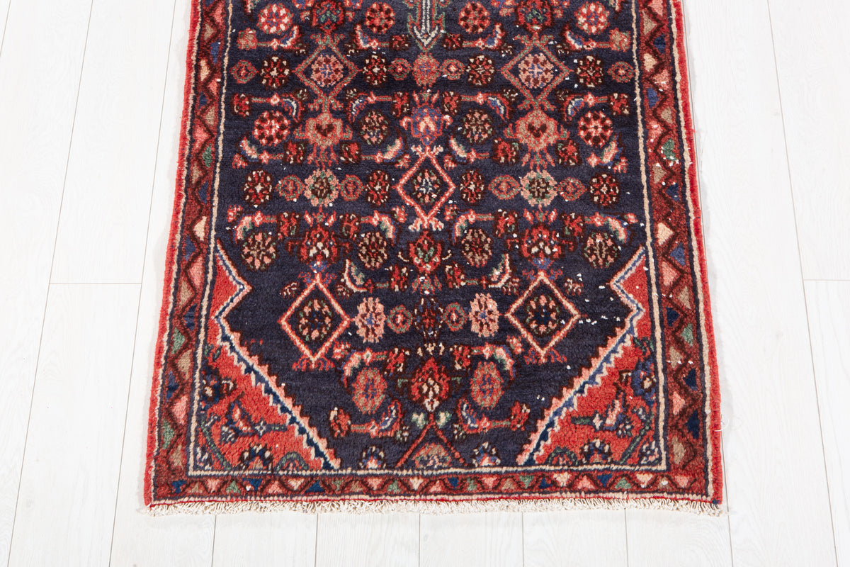Vintage Deep Navy Blue Runner Rug – 8' 11" x 2' 9" (271 x 84 cm)