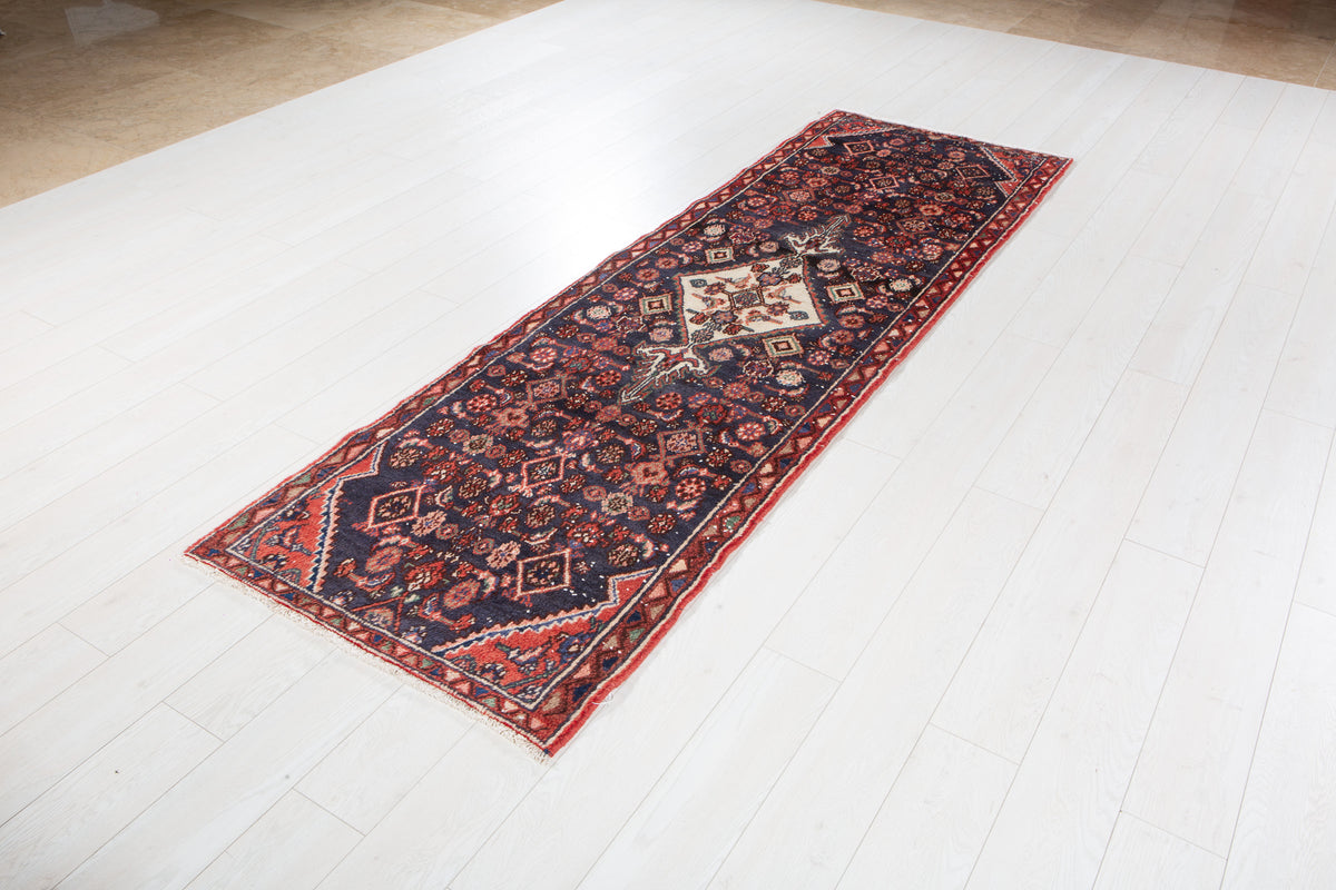 Vintage Deep Navy Blue Runner Rug – 8' 11" x 2' 9" (271 x 84 cm)