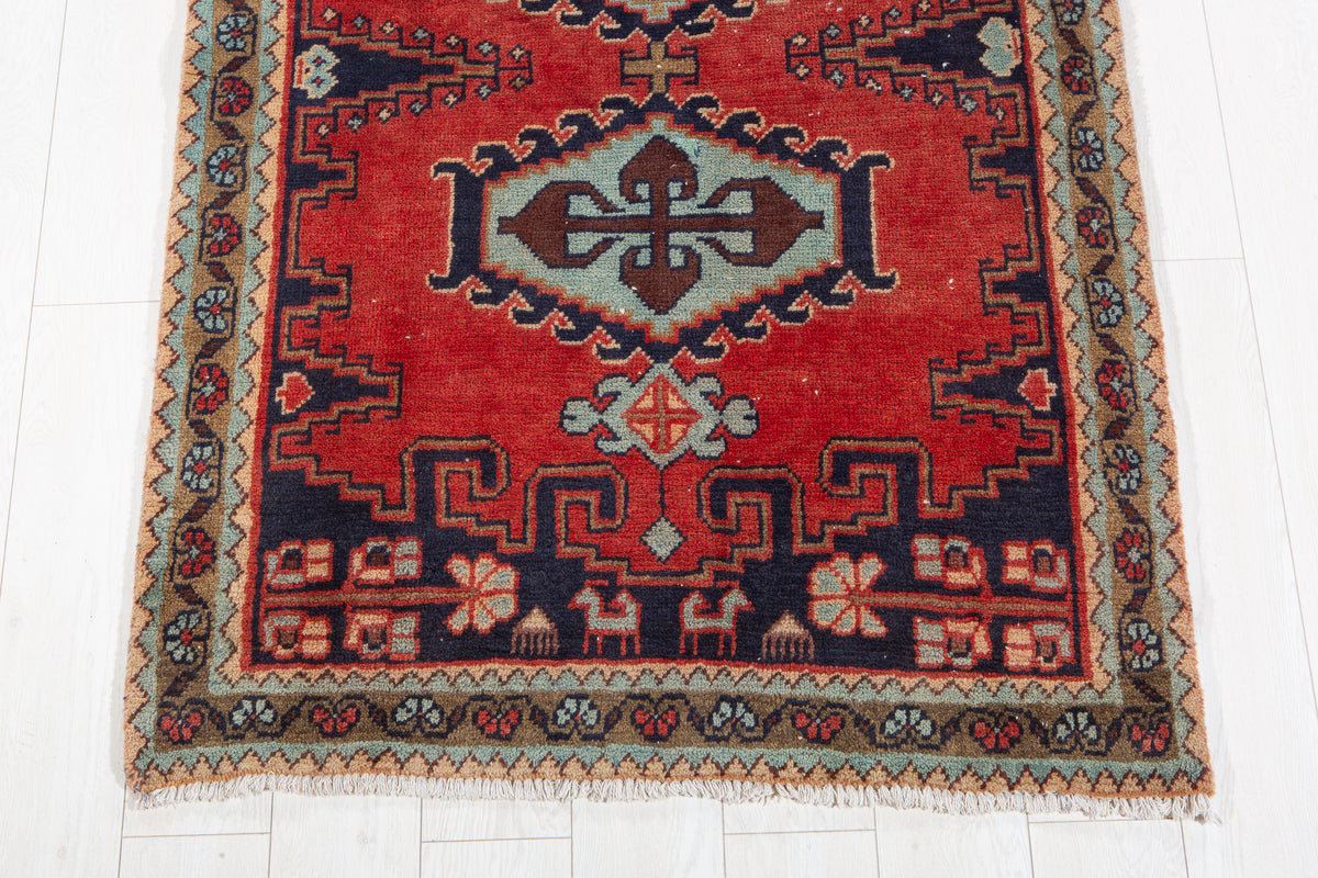 Vintage Orange-Red Geometric Runner Rug – 11' 3" x 3' 6" (342 x 106 cm)