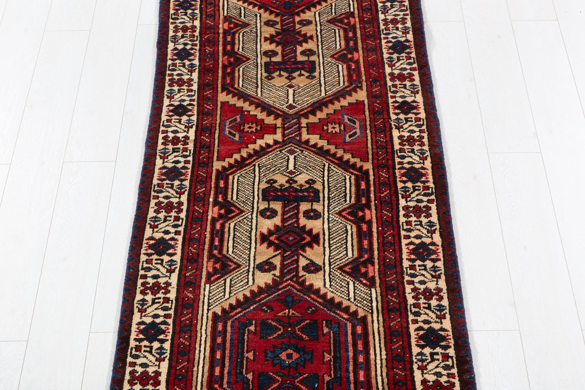 Antique Camel Brown Geometric Runner Rug – 11' 4" x 2' 8" (345 x 81 cm)