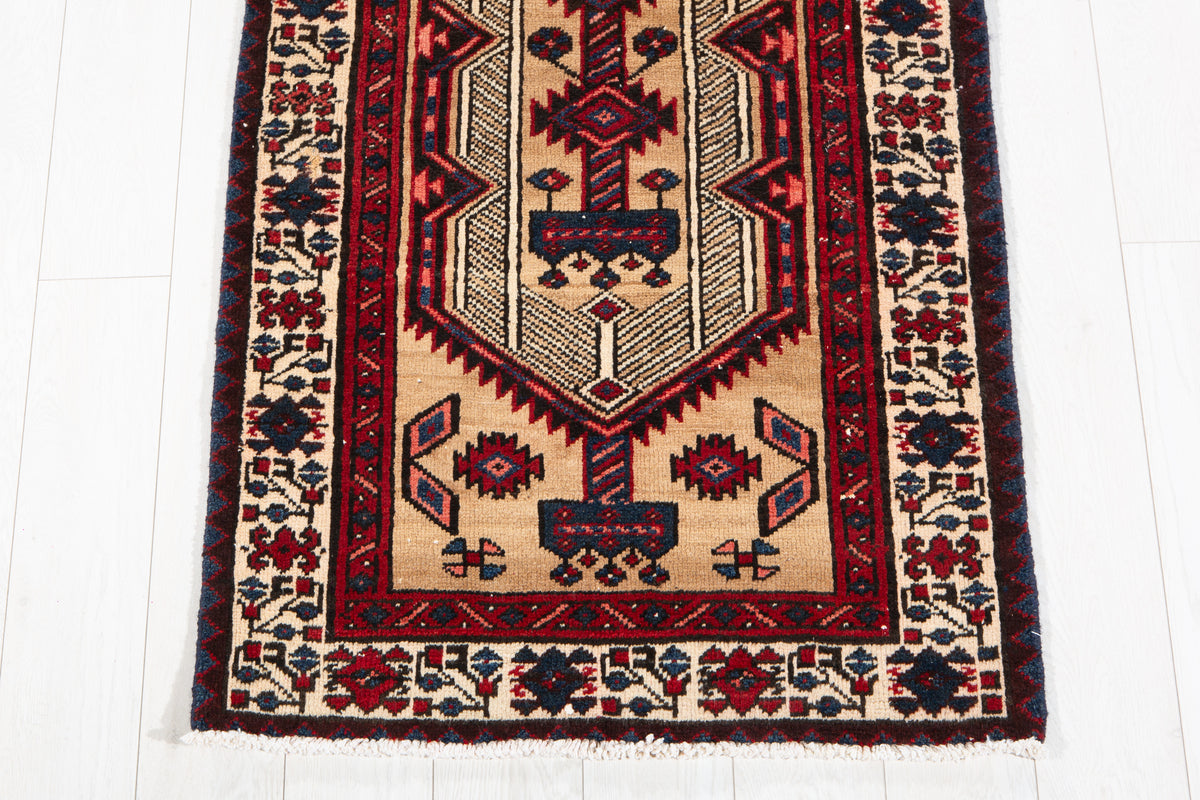 Antique Camel Brown Geometric Runner Rug – 11' 4" x 2' 8" (345 x 81 cm)