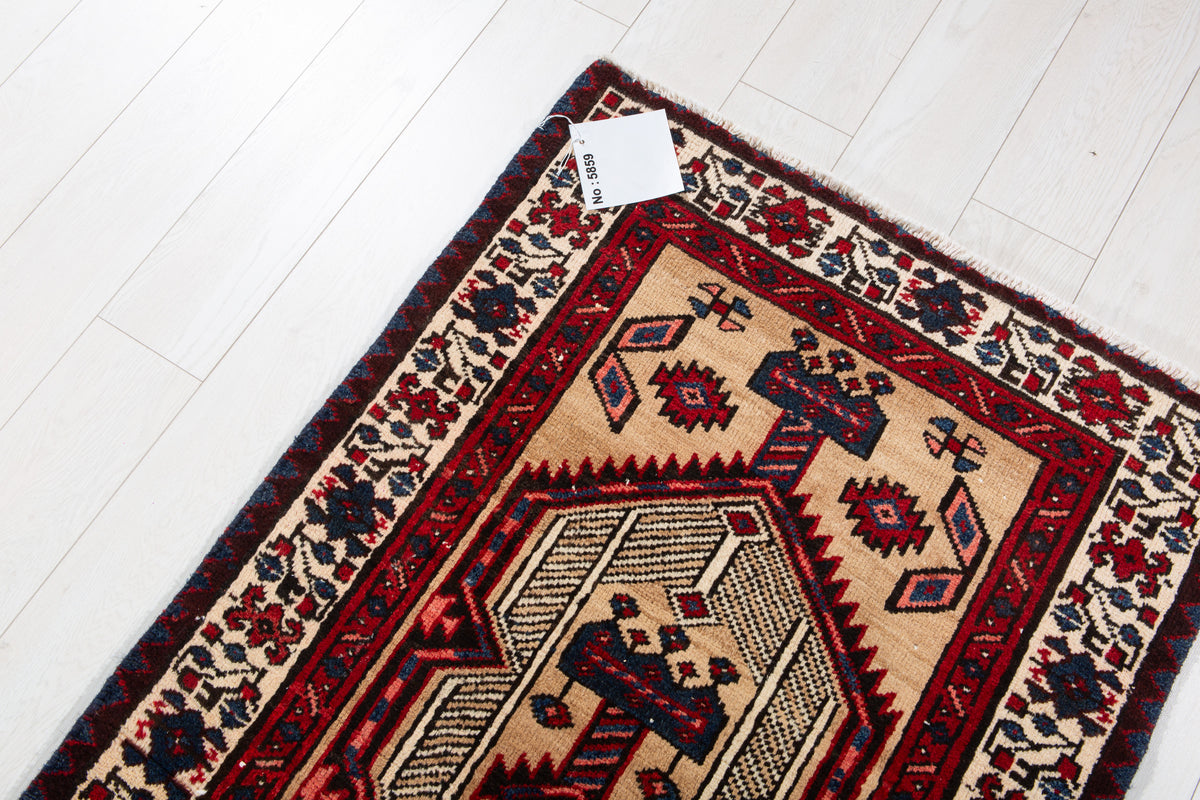 Antique Camel Brown Geometric Runner Rug – 11' 4" x 2' 8" (345 x 81 cm)
