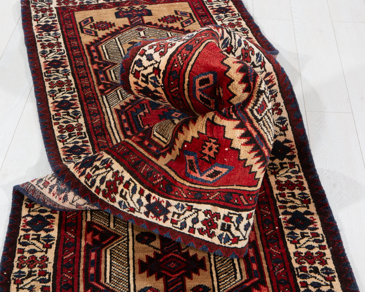 Antique Camel Brown Geometric Runner Rug – 11' 4" x 2' 8" (345 x 81 cm)