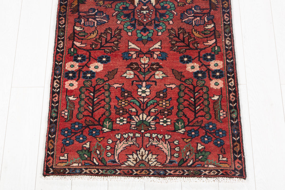 Vintage Red Geometric Runner Rug – 9' 9" x 2' 8" (298 x 81 cm)