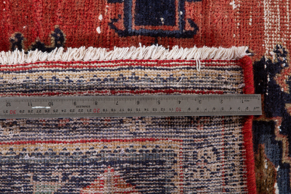 Antique Orange-Red Geometric Runner Rug – 9' 9" x 3' 5" (298 x 103 cm)