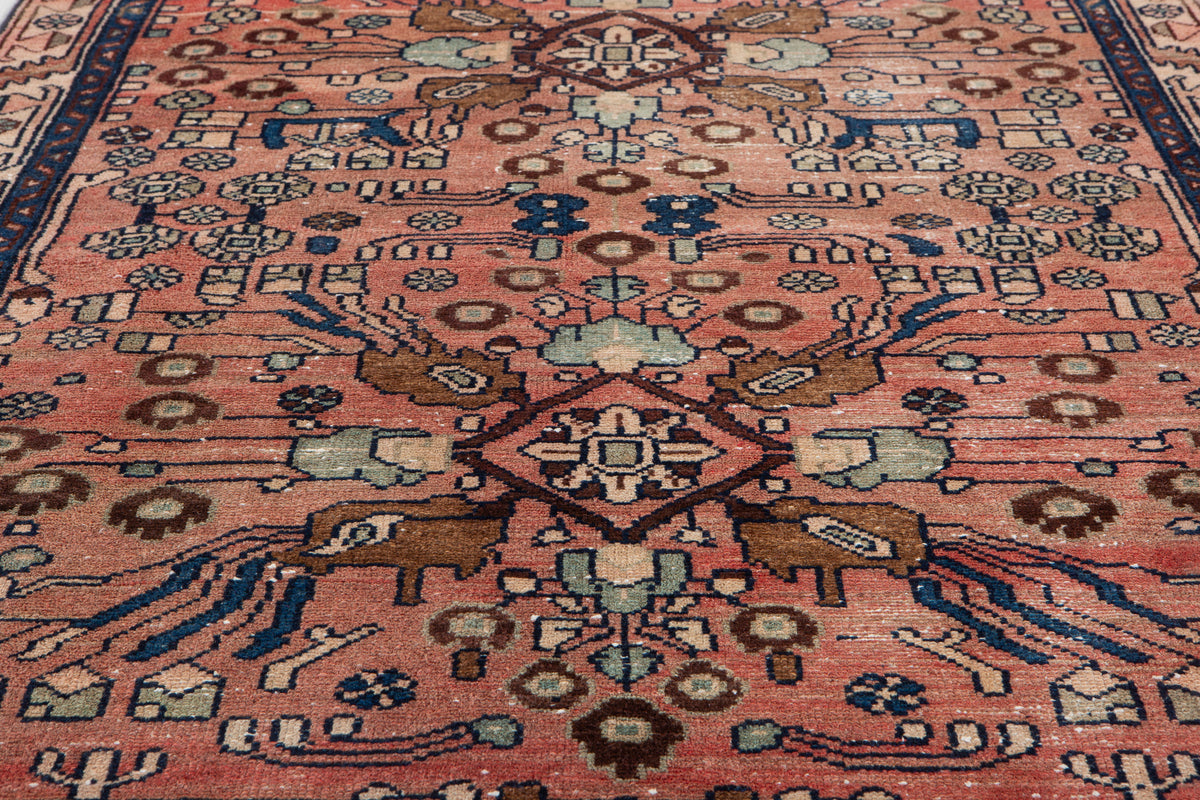 Antique Faded Rust Red Geometric Runner Rug – 7' 11" x 3' 1" (242 x 95 cm)