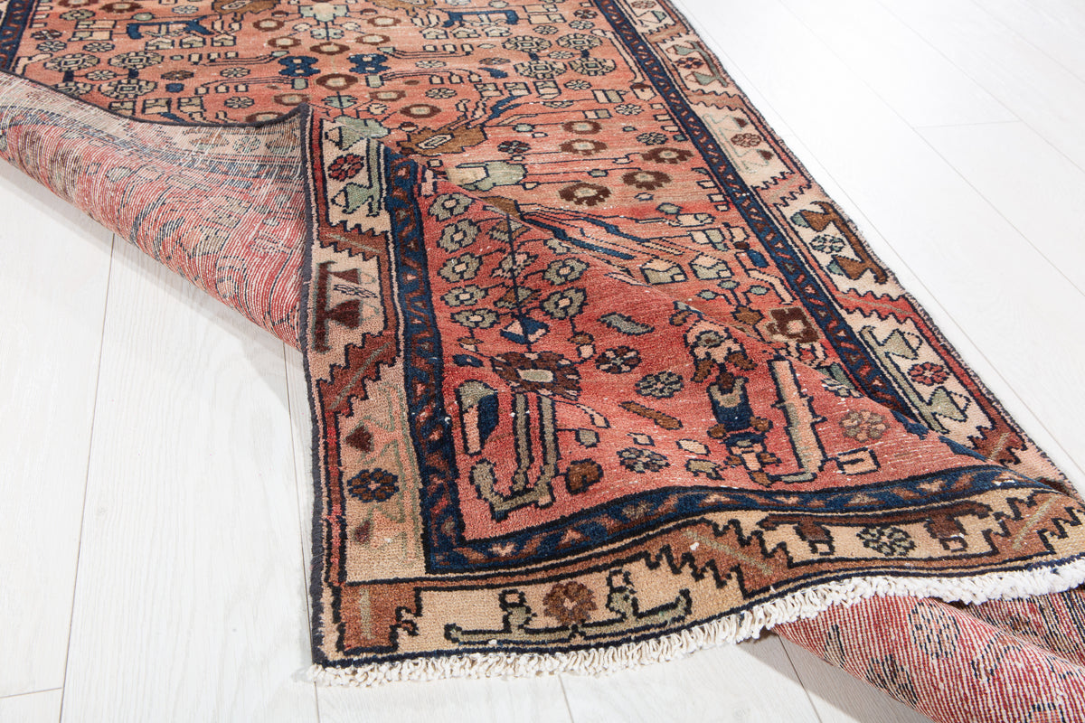 Antique Faded Rust Red Geometric Runner Rug – 7' 11" x 3' 1" (242 x 95 cm)
