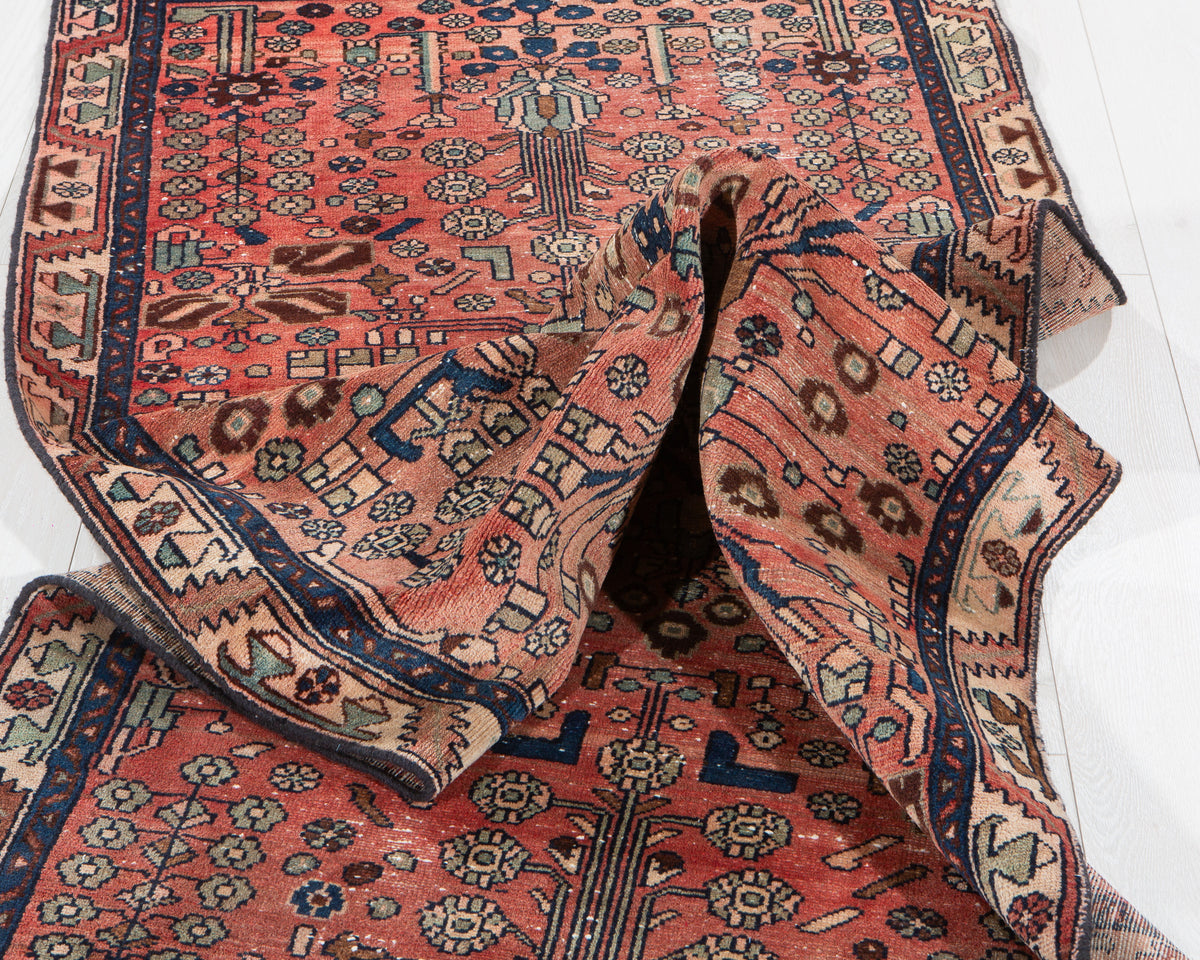 Antique Faded Rust Red Geometric Runner Rug – 7' 11" x 3' 1" (242 x 95 cm)