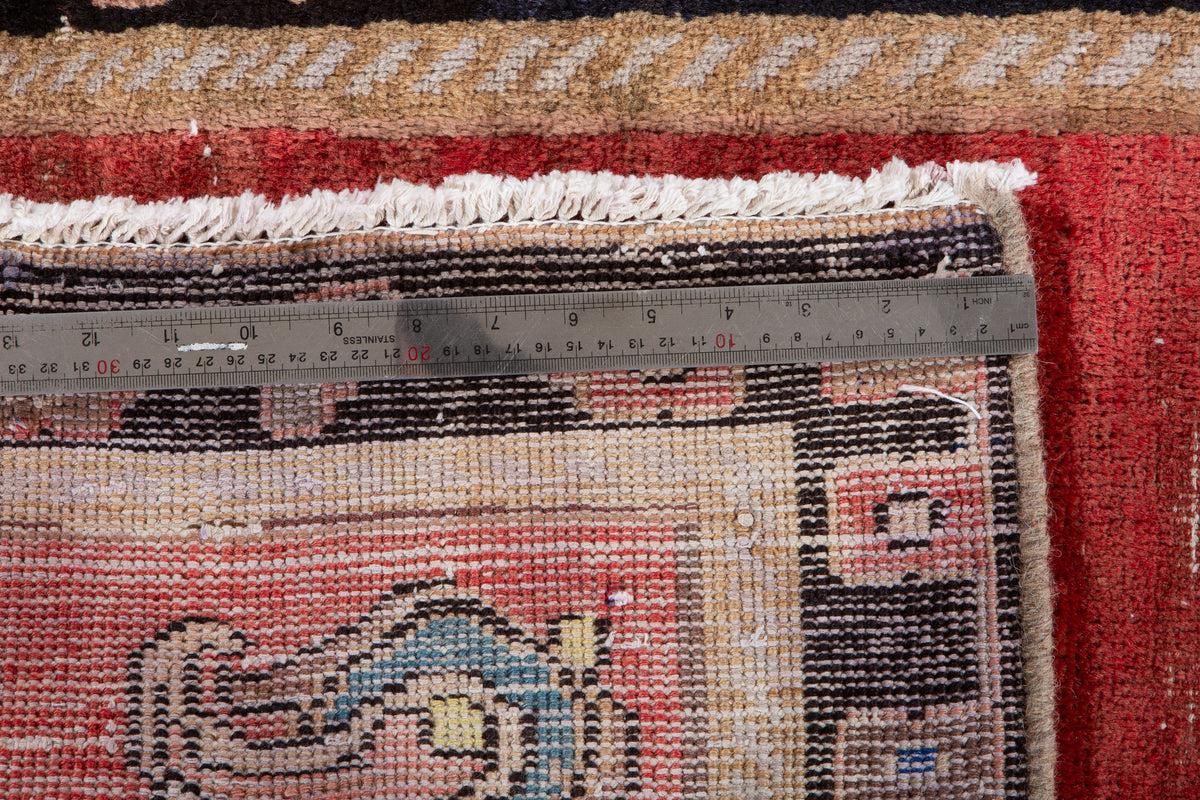 Antique Red Geometric Runner Rug – 7' 7" x 2' 6" (232 x 77 cm)