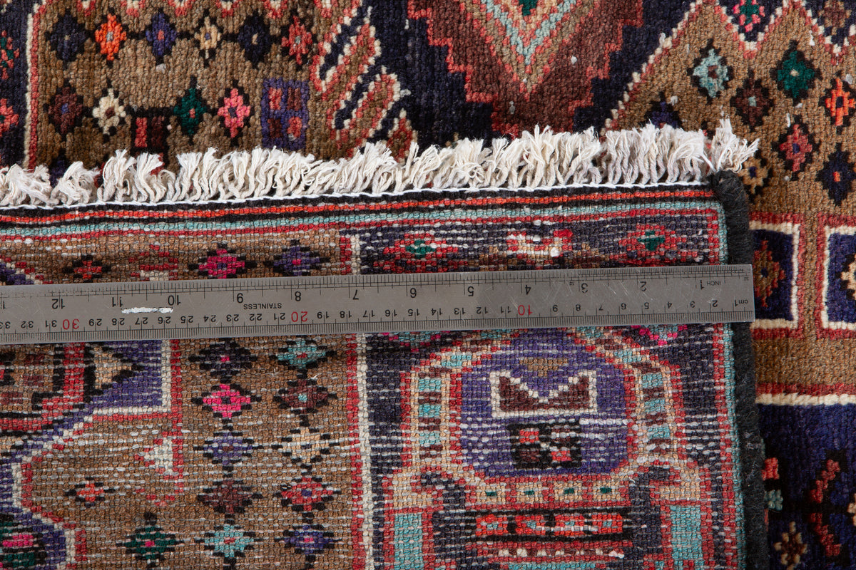 Vintage Brown & Blue Geometric Runner Rug – 5' 6" x 2' 2" (167 x 67 cm)