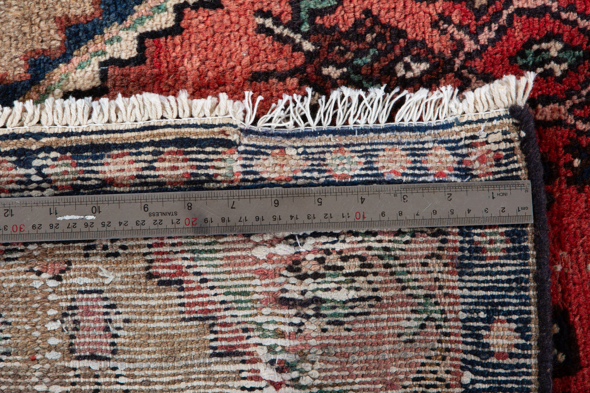 Antique Faded Rust Red & Brown Geometric Runner Rug – 9' 3" x 2' 10" (282 x 87 cm)