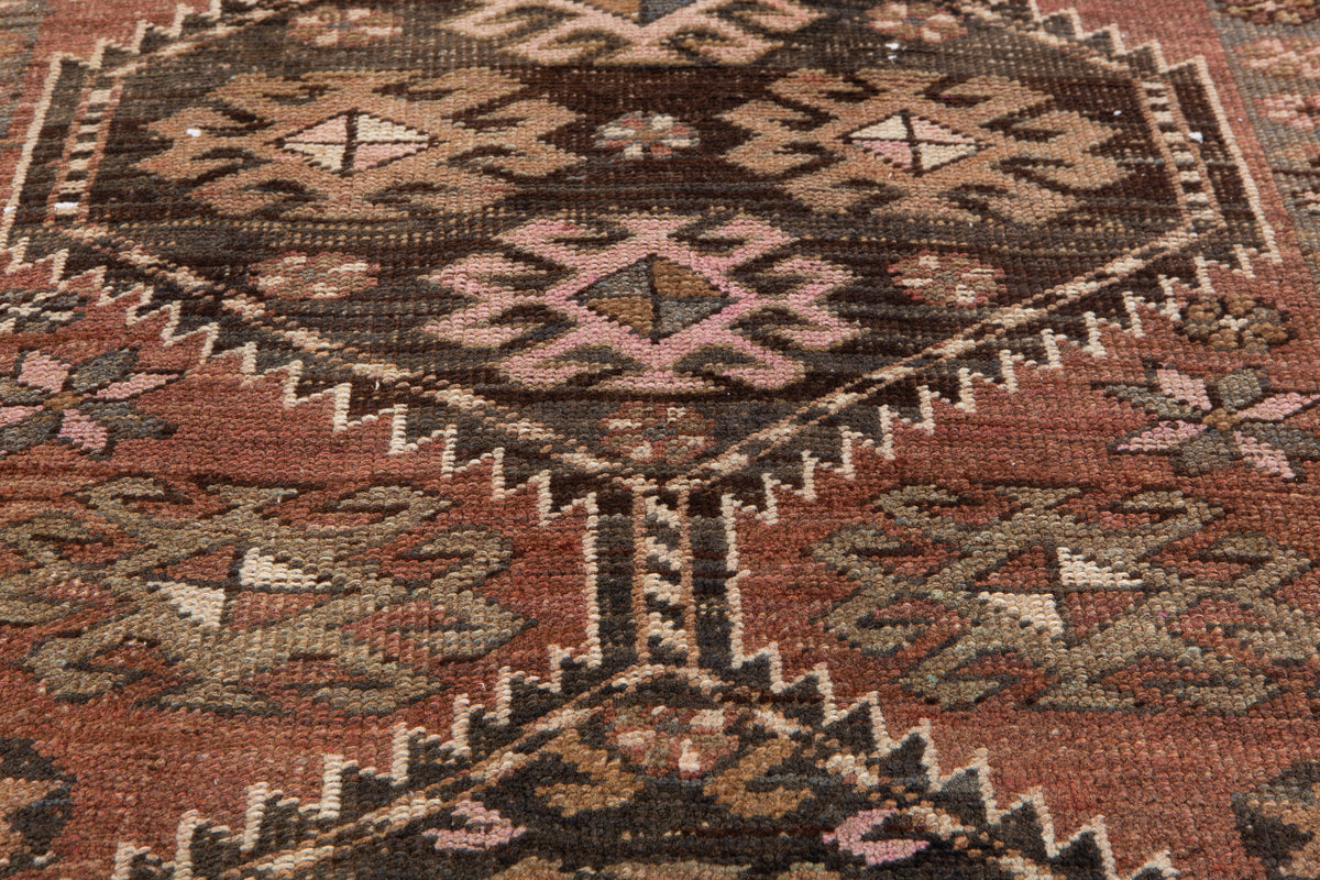 Antique Rust Red Geometric Runner Rug – 7' 1" x 2' 5" (217 x 73 cm)