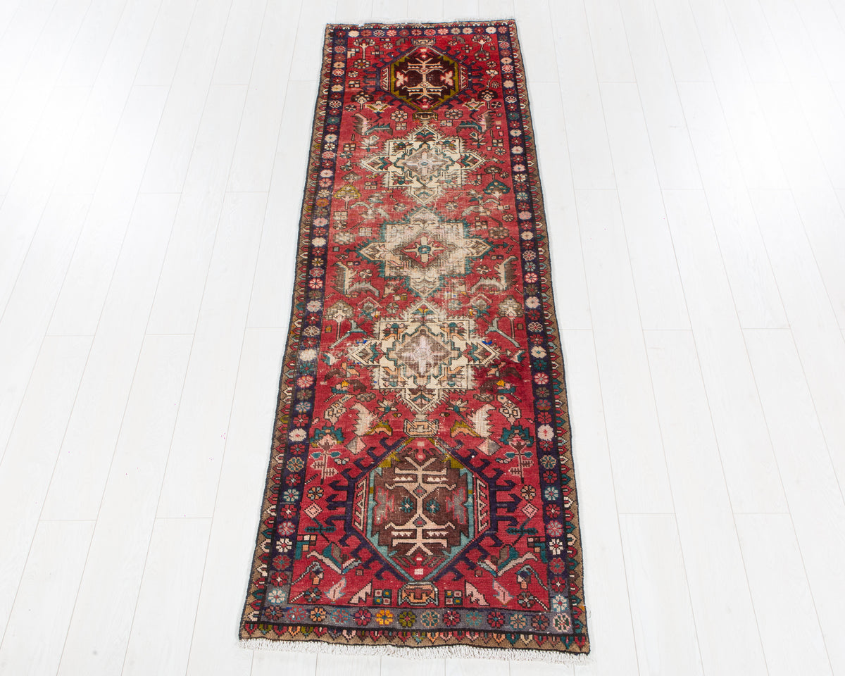 Antique Red Geometric Runner Rug – 8' 4" x 2' 7" (254 x 79 cm)