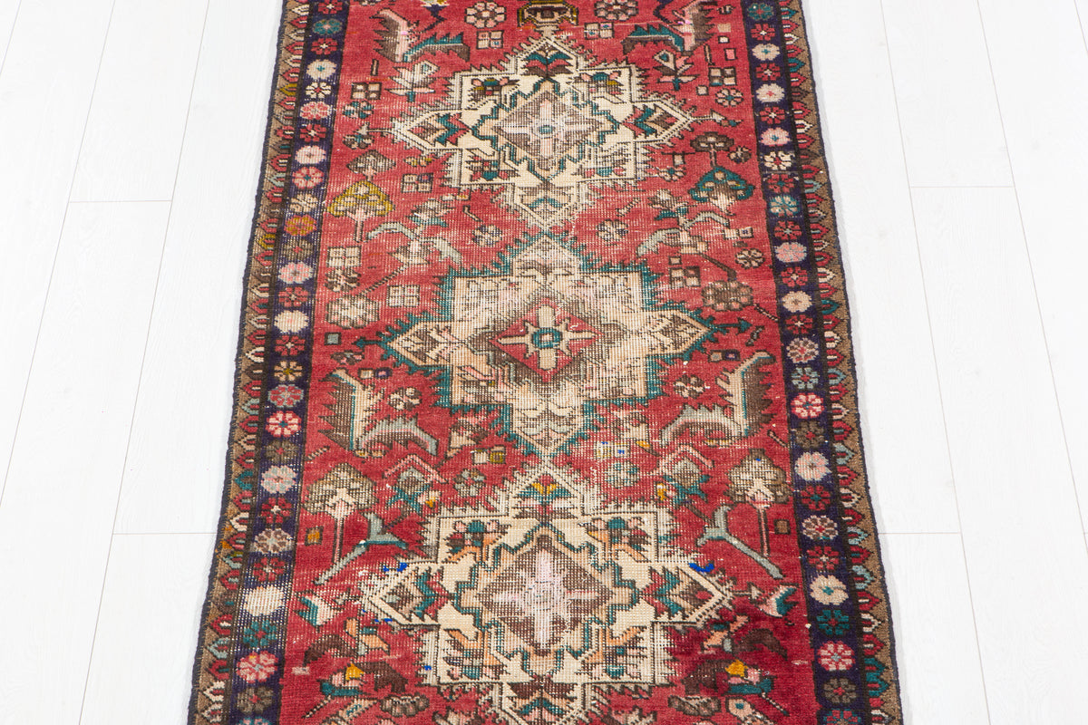 Antique Red Geometric Runner Rug – 8' 4" x 2' 7" (254 x 79 cm)