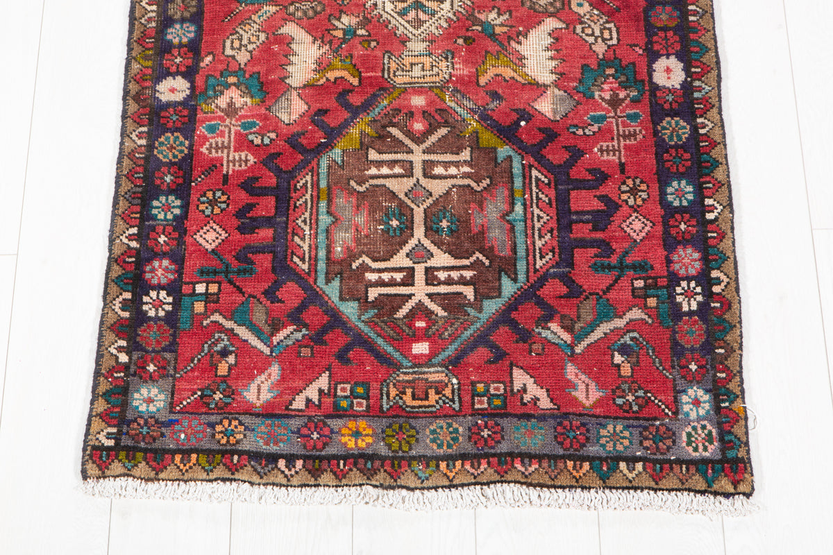 Antique Red Geometric Runner Rug – 8' 4" x 2' 7" (254 x 79 cm)