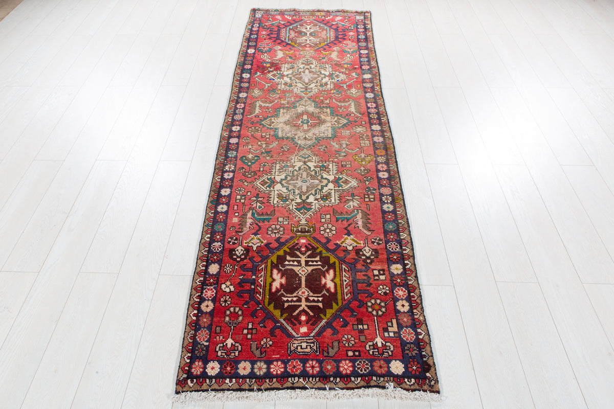 Antique Red Geometric Runner Rug – 8' 4" x 2' 7" (254 x 79 cm)