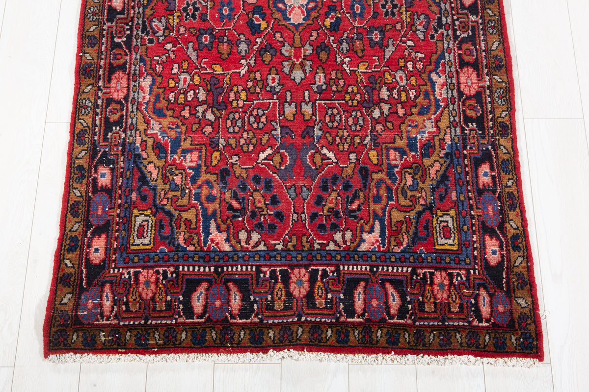 Antique Red Geometric Runner Rug – 9' 11" x 3' 7" (303 x 110 cm)