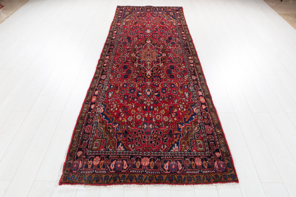 Antique Red Geometric Runner Rug – 9' 11" x 3' 7" (303 x 110 cm)
