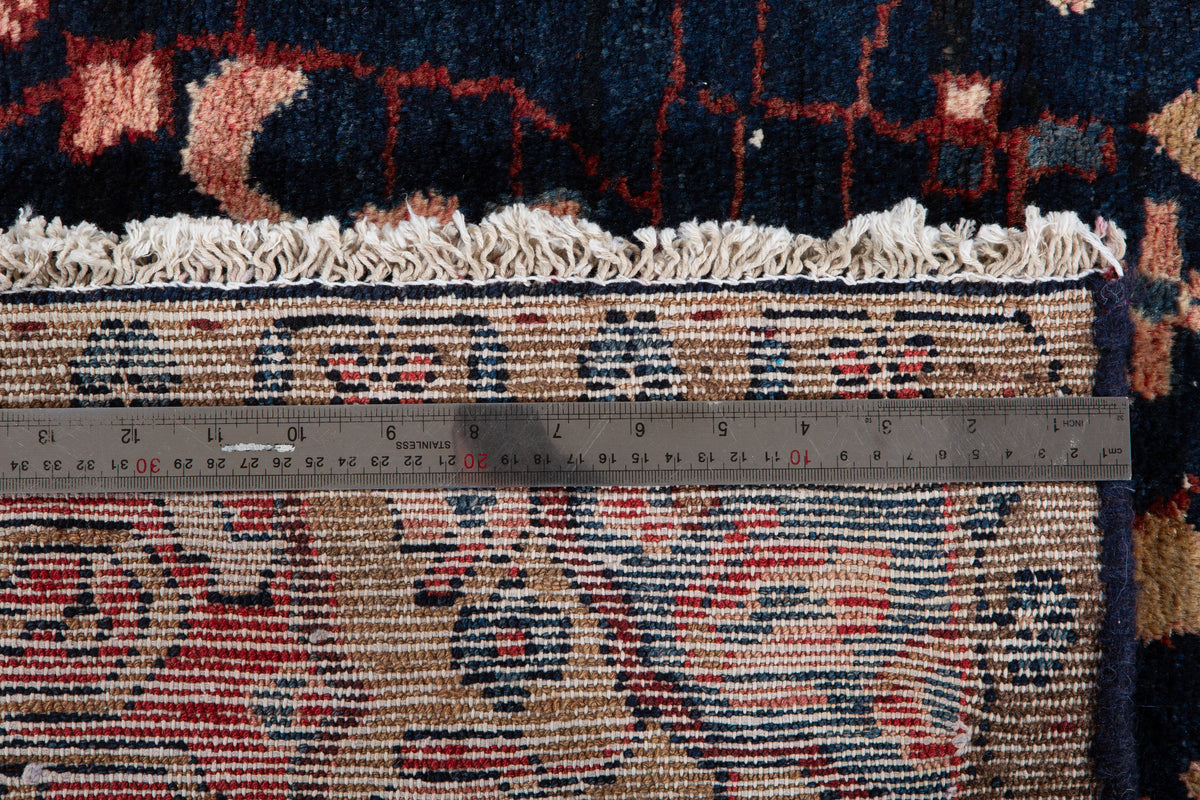 Antique Deep Navy Blue & Pink Geometric Area Rug – 8' 0" x 3' 11" (245 x 120 cm)