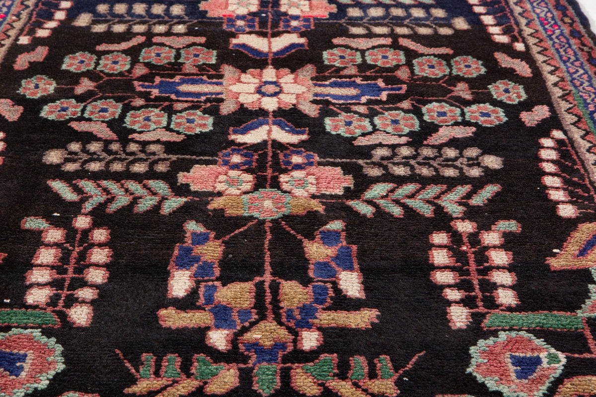Antique Black & Pink & Blue Geometric Runner Rug – 9' 1" x 3' 0" (278 x 92 cm)