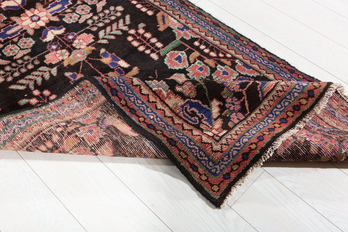 Antique Black & Pink & Blue Geometric Runner Rug – 9' 1" x 3' 0" (278 x 92 cm)