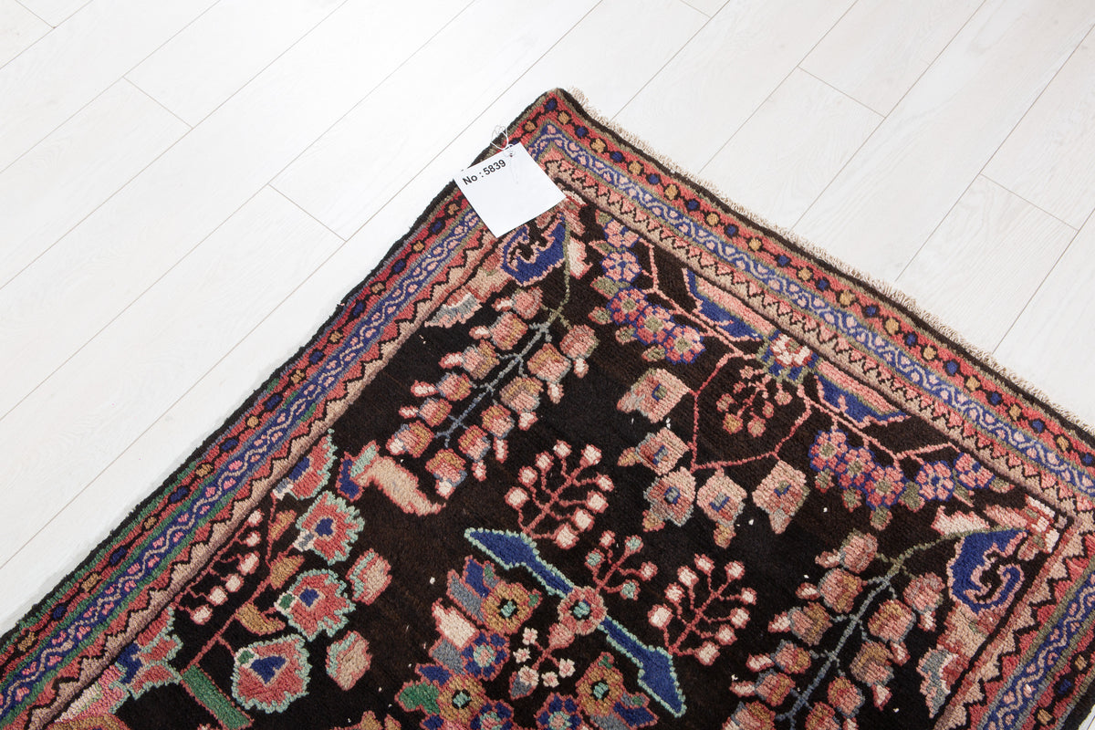 Antique Black & Pink & Blue Geometric Runner Rug – 9' 1" x 3' 0" (278 x 92 cm)