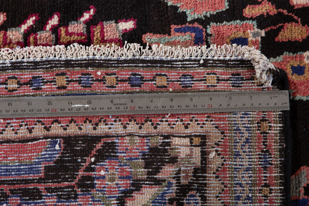 Antique Black & Pink & Blue Geometric Runner Rug – 9' 1" x 3' 0" (278 x 92 cm)