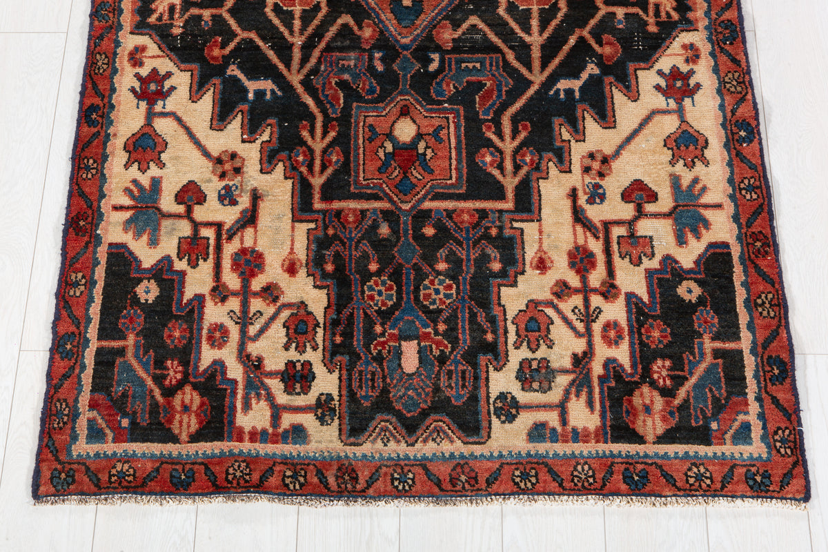 Antique Navy Blue Geometric Runner Rug – 8' 7" x 3' 8" (262 x 111 cm)