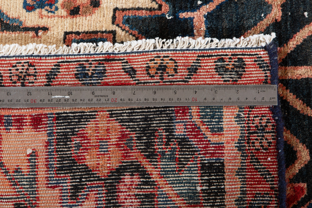 Antique Navy Blue Geometric Runner Rug – 8' 7" x 3' 8" (262 x 111 cm)