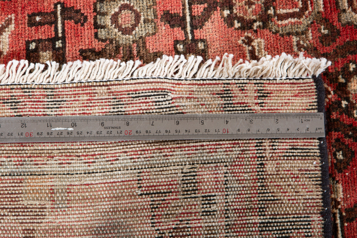 Antique Faded Rust Red Geometric Runner Rug – 9' 6" x 3' 3" (289 x 98 cm)