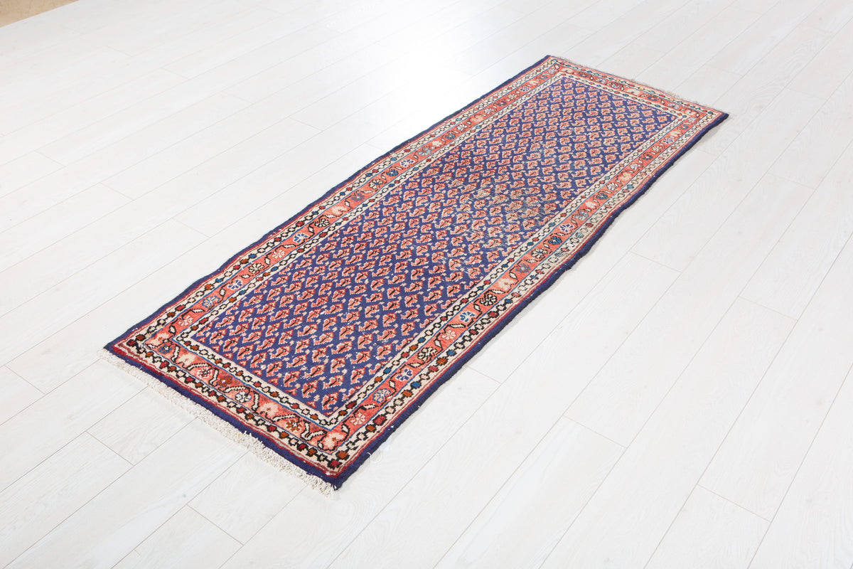 Antique Navy Blue Geometric Runner Rug – 6' 4" x 2' 4" (193 x 70 cm)