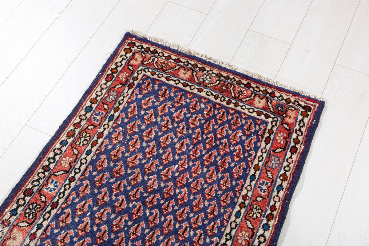 Antique Navy Blue Geometric Runner Rug – 6' 4" x 2' 4" (193 x 70 cm)
