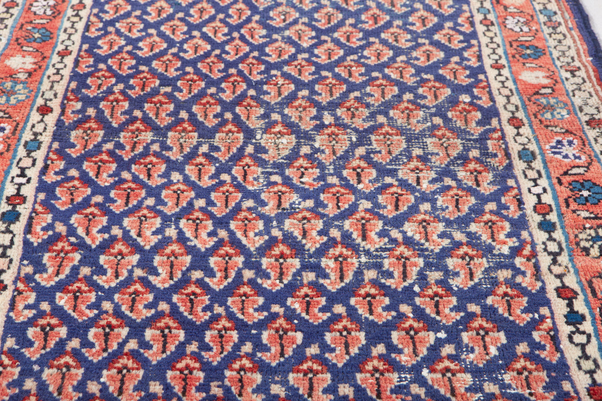 Antique Navy Blue Geometric Runner Rug – 6' 4" x 2' 4" (193 x 70 cm)