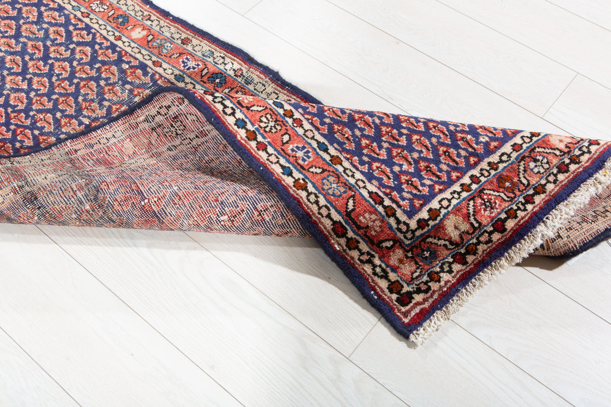Antique Navy Blue Geometric Runner Rug – 6' 4" x 2' 4" (193 x 70 cm)