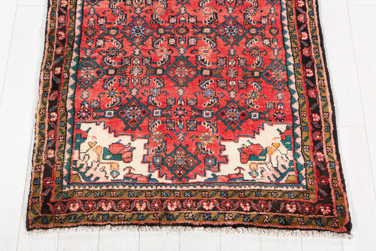 Vintage Red Geometric Area Rug – 10' 6" x 3' 10" (319 x 118 cm)