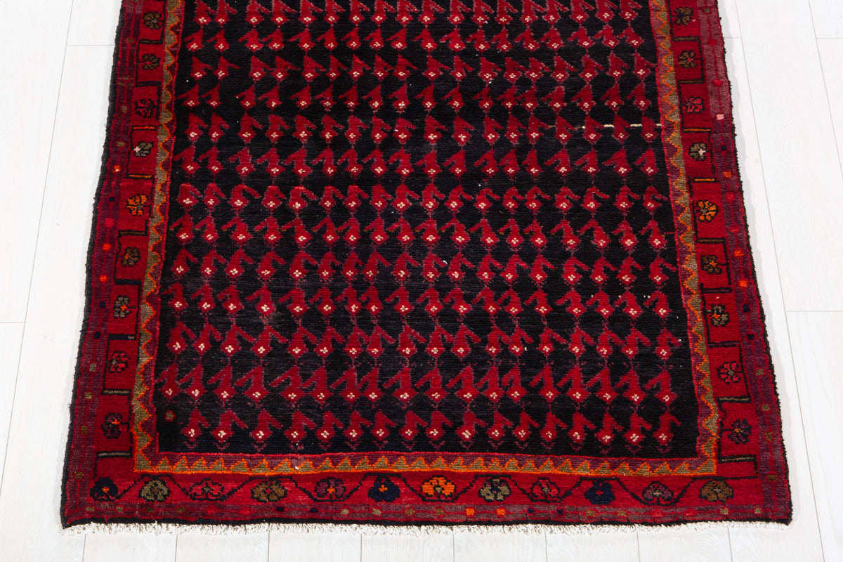 Antique Deep Navy Blue Near-Black Geometric Area Rug – 11' 0" x 3' 10" (335 x 116 cm)