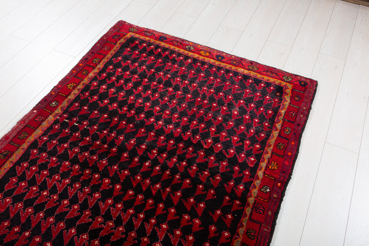 Antique Deep Navy Blue Near-Black Geometric Area Rug – 11' 0" x 3' 10" (335 x 116 cm)