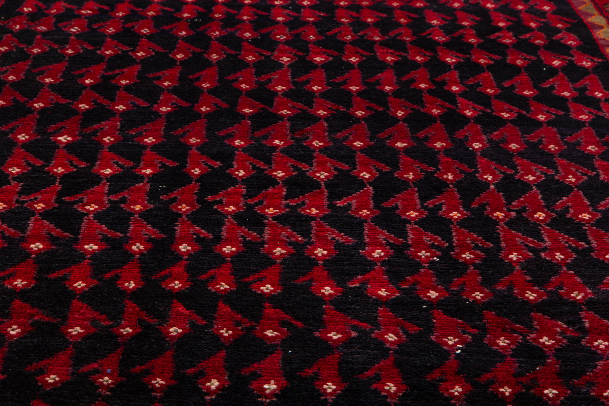 Antique Deep Navy Blue Near-Black Geometric Area Rug – 11' 0" x 3' 10" (335 x 116 cm)