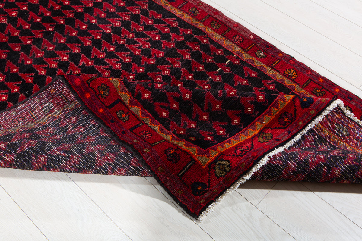 Antique Deep Navy Blue Near-Black Geometric Area Rug – 11' 0" x 3' 10" (335 x 116 cm)