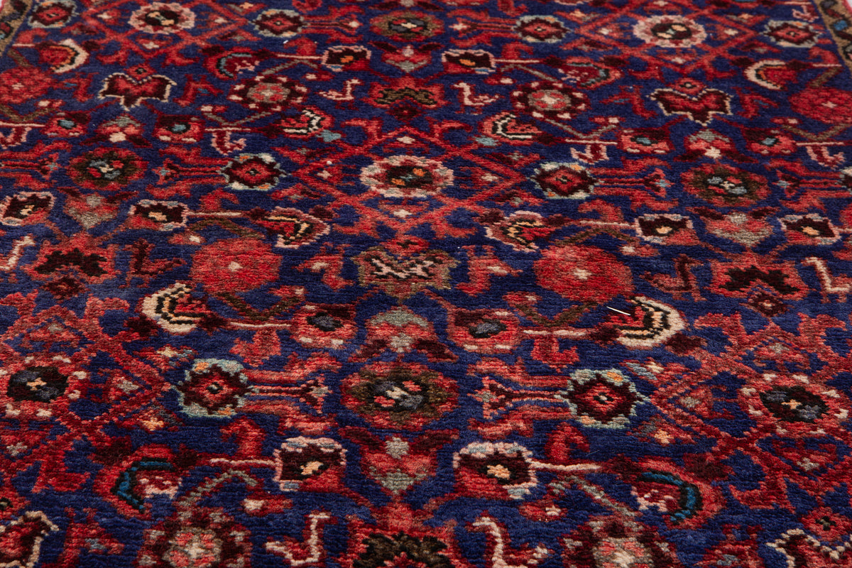 Antique Navy Blue Geometric Runner Rug – 9' 1" x 2' 7" (278 x 79 cm)