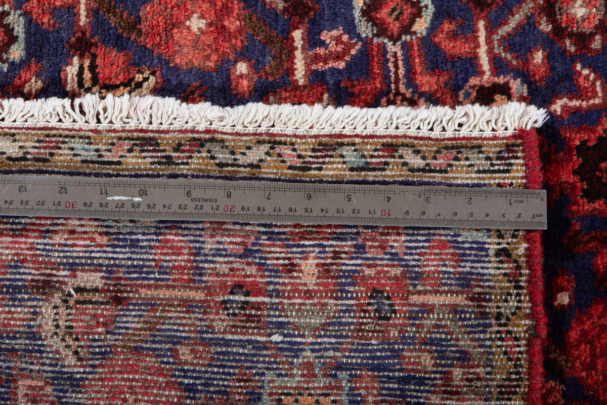 Antique Navy Blue Geometric Runner Rug – 9' 1" x 2' 7" (278 x 79 cm)