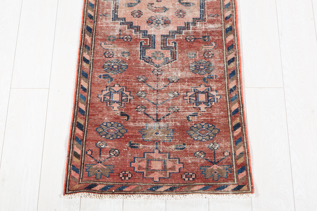 Antique Faded Red & Pink Geometric Runner Rug – 6' 1" x 2' 0" (185 x 61 cm)