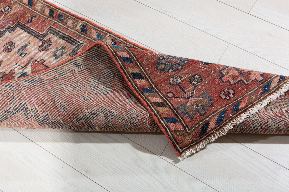 Antique Faded Red & Pink Geometric Runner Rug – 6' 1" x 2' 0" (185 x 61 cm)