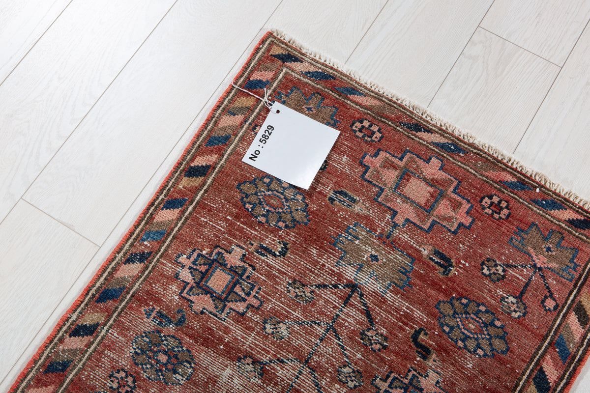 Antique Faded Red & Pink Geometric Runner Rug – 6' 1" x 2' 0" (185 x 61 cm)