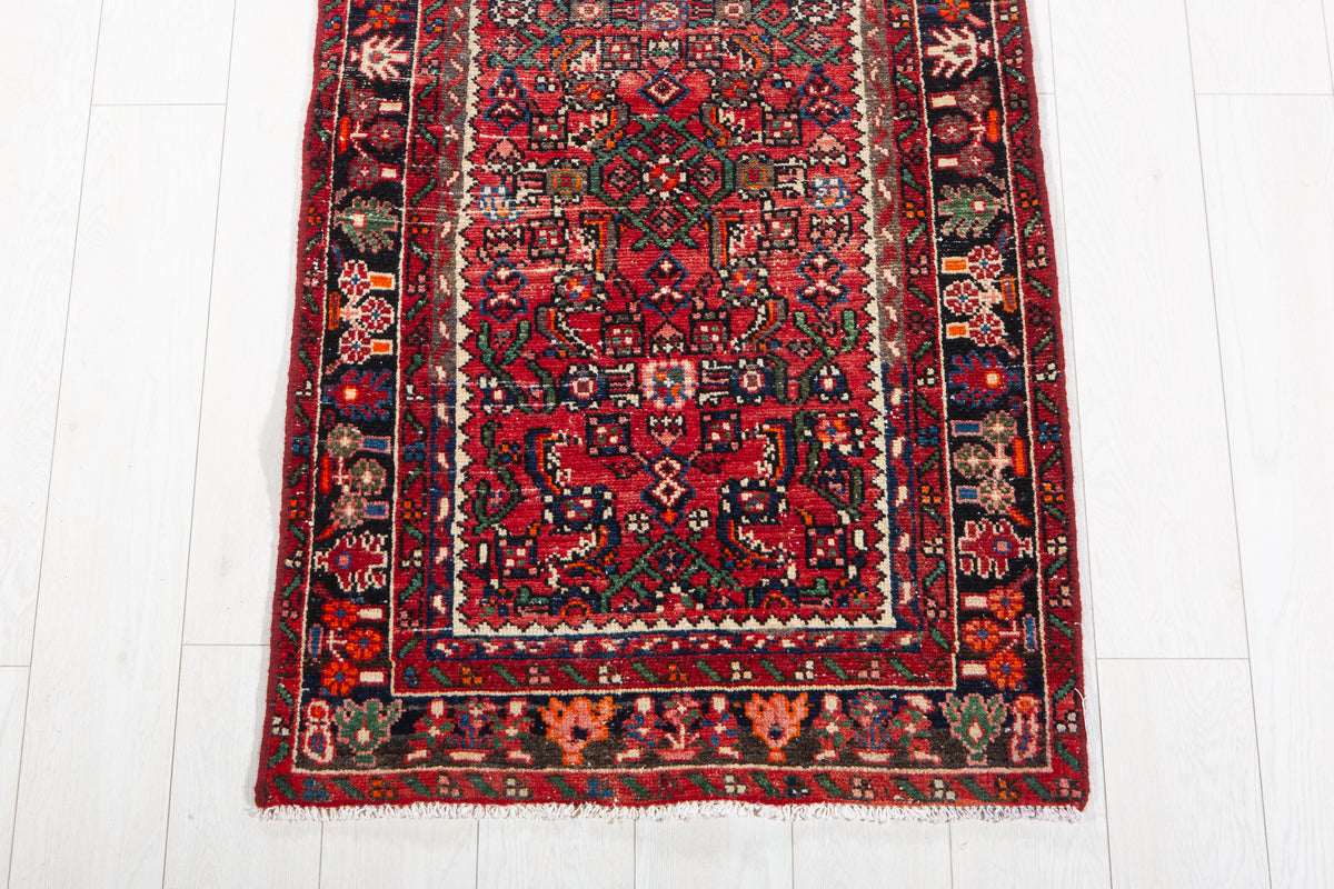 Antique Red Geometric Runner Rug – 12' 10" x 2' 5" (392 x 73 cm)