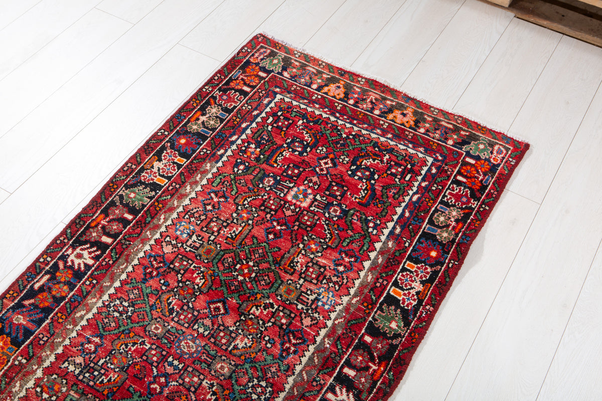 Antique Red Geometric Runner Rug – 12' 10" x 2' 5" (392 x 73 cm)