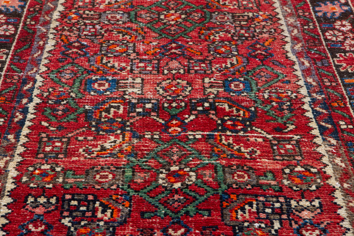 Antique Red Geometric Runner Rug – 12' 10" x 2' 5" (392 x 73 cm)