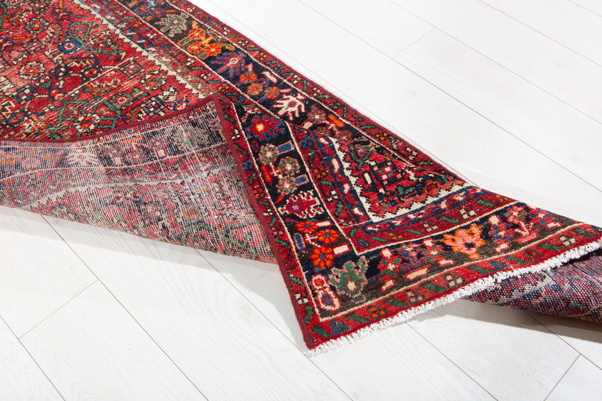 Antique Red Geometric Runner Rug – 12' 10" x 2' 5" (392 x 73 cm)