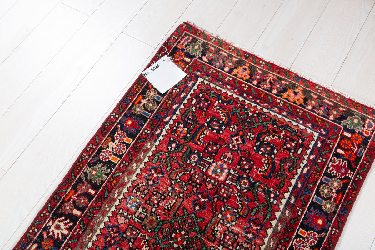 Antique Red Geometric Runner Rug – 12' 10" x 2' 5" (392 x 73 cm)
