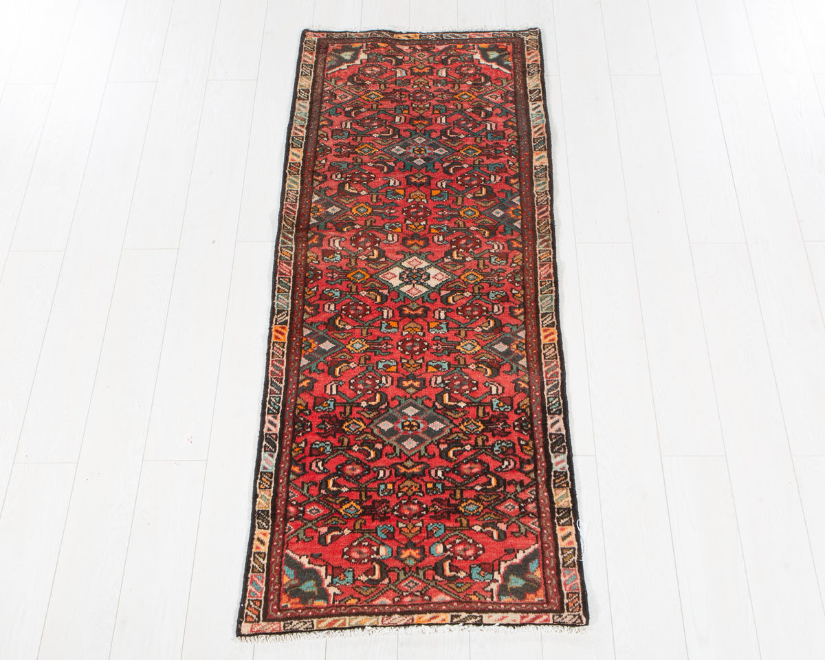Vintage Red Geometric Runner Rug – 5' 10" x 2' 4" (178 x 71 cm)